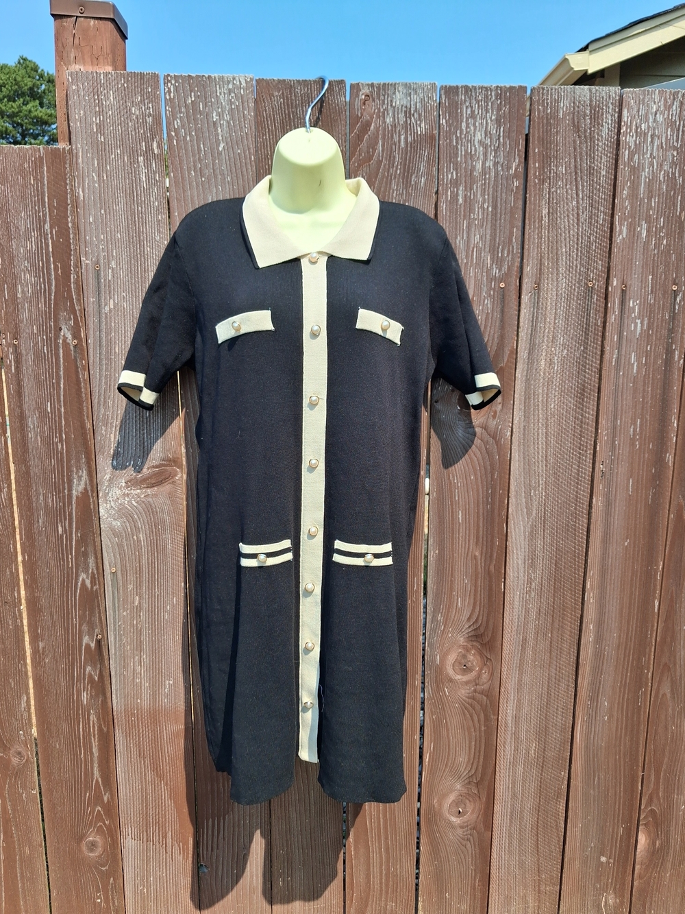 Black & Cream Short-Sleeve Button Front Dress